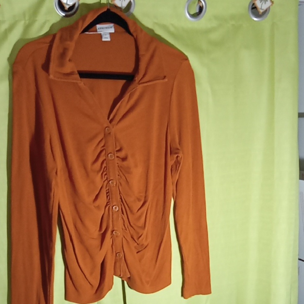 Orange Button-Up Women's Top